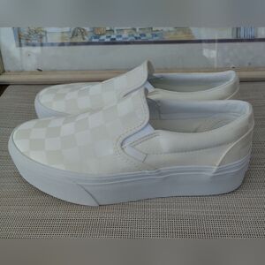 Unisex Vans "Classic" Stackform Slip-On Silver/Gray Checkerboard Shoes. M7/W8.5